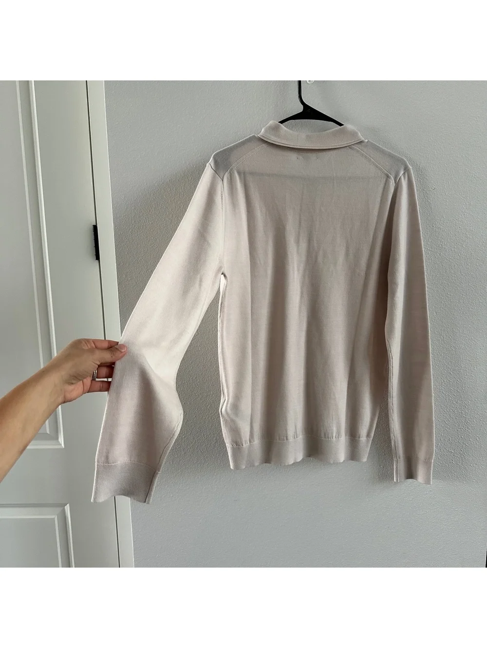REISS Trafford Long Sleeved Half Button Merino Wool Polo In Neutral